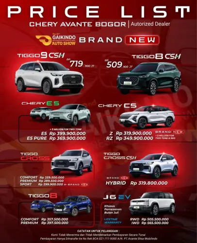 Pricelist Harga Chery sumurbandung 2025